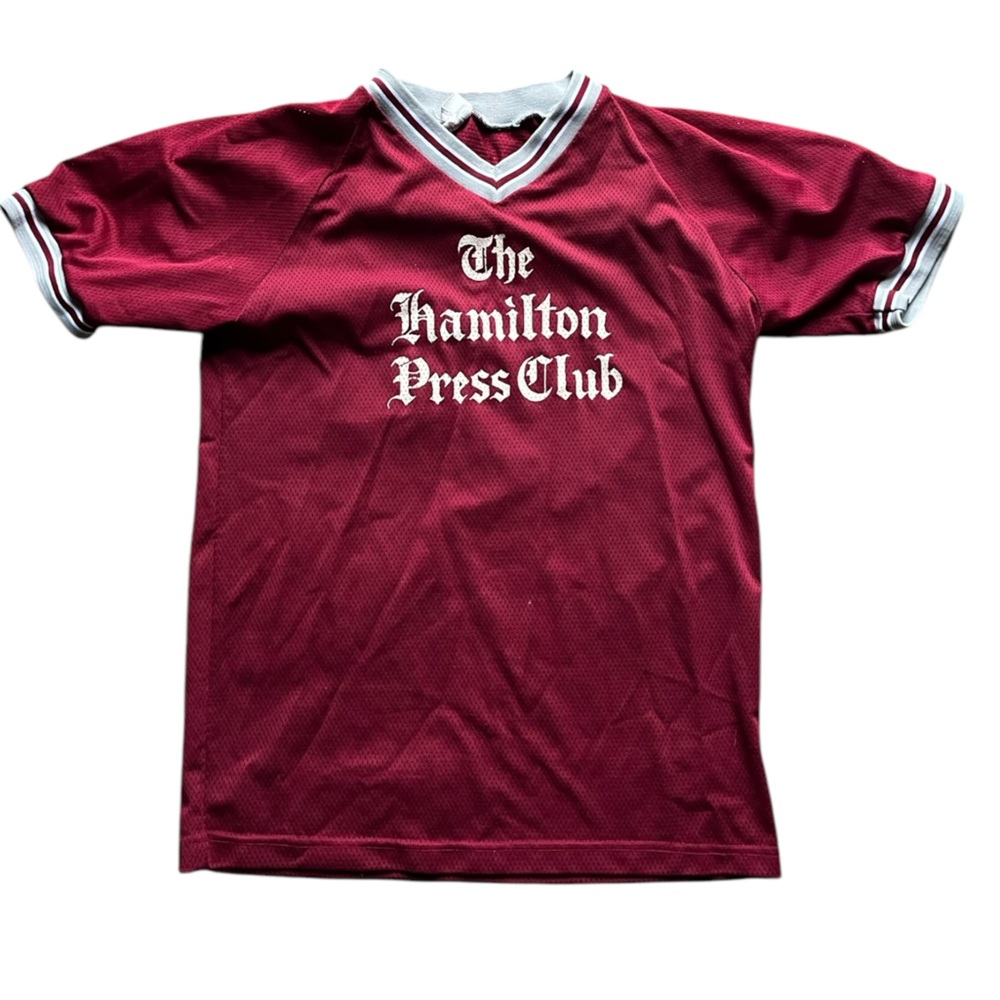 Vintage Men’s Large Hamilton Press Baseball Jersey Maroon Shirt Ontario